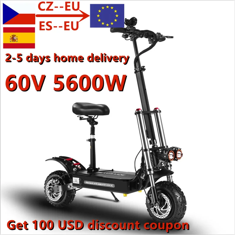 Billig Freies Verschiffen 11 Zoll 60V5600W Elektrische Roller Erwachsene Hohe Geschwindigkeit Off-Road Dual Stick Klapp Elektrische Fahrzeug