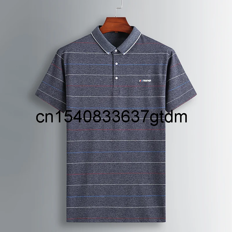 

Summer new men's fattening plus size short sleeve young men's fat business casual Lapel stripe short sleeve T-shirt