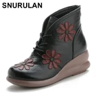 Snurulanосень и зима новые повседневные женские ботинки из натуральной кожи винтажные Цветочные Ретро женские ботильоны ручной работы с мехом