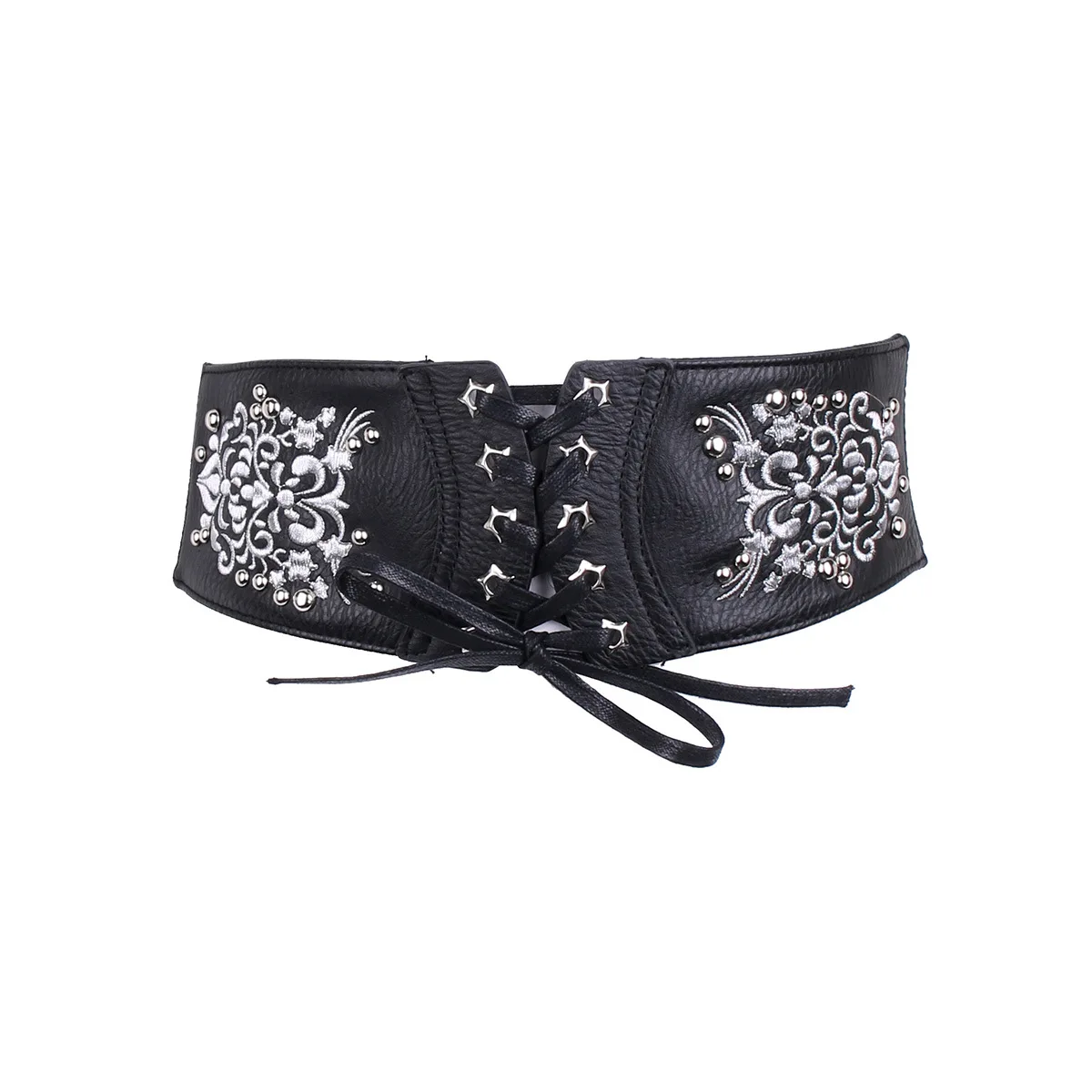 Fashion Super Wide Belt For Women PU Leather Elastic Corset Belt Rivet Embroidered Elegant Ladies Waistband Waist Belt BL621