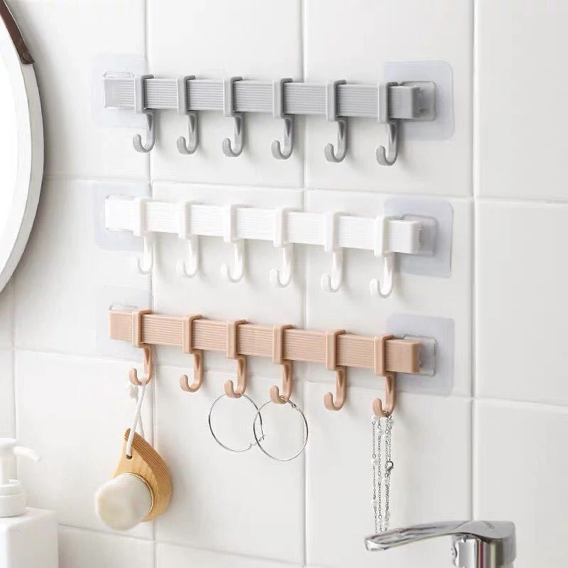 

Bathroom Strong Hook Wall-mounted Waterproof Storage Rack Multifunction 6 Hooks Coat Hanger Towel Holder Kitchen Organizer