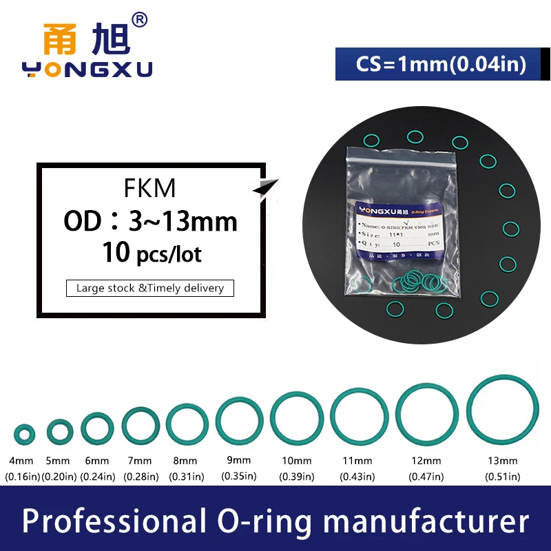 15 шт./лот Green FKM флюоровые резиновые уплотнительные кольца CS1mm OD3/4/5/6/7/7.