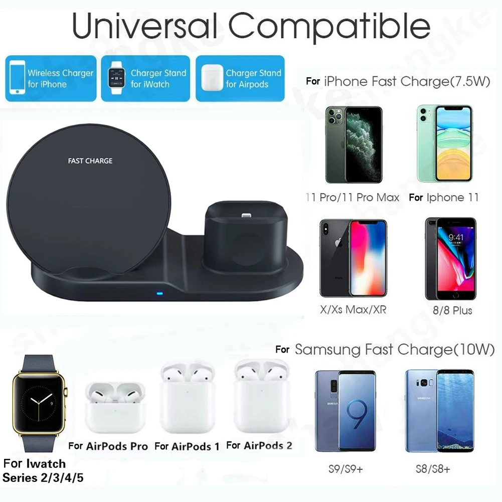 3 в 1 Qi Беспроводная зарядная подставка для iPhone 11 Pro Max X XS XR 8 быстрая док станция Apple