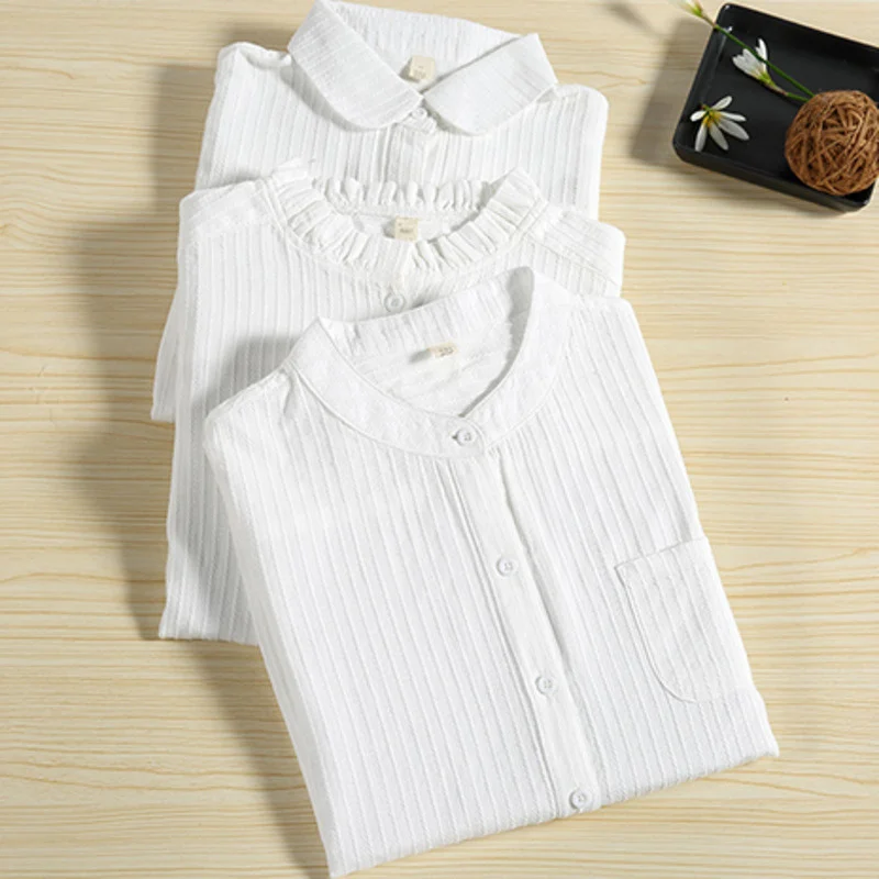

2021 Summer New Women's Casual Blouse Loose Harajuku Shirt Stripe Long Sleeve Women Korean Tops Feminina White Button Up Shirt