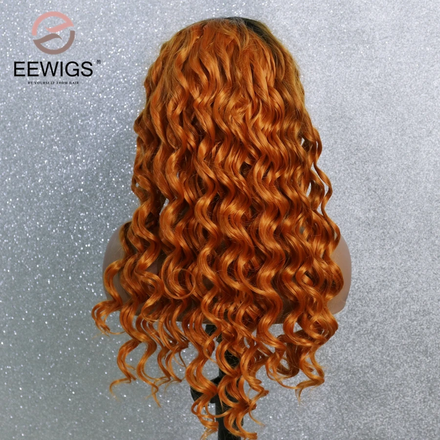 EEWIGS с боковой частью имбирный парик длинные кудрявые синтетические кружевные
