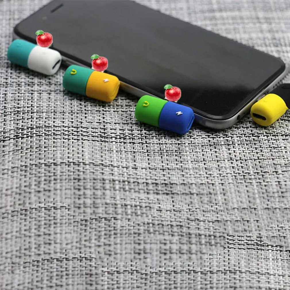 Мультфильм таблетки зарядки прослушивания песни 2 в 1 аудио кабель для Apple адаптер