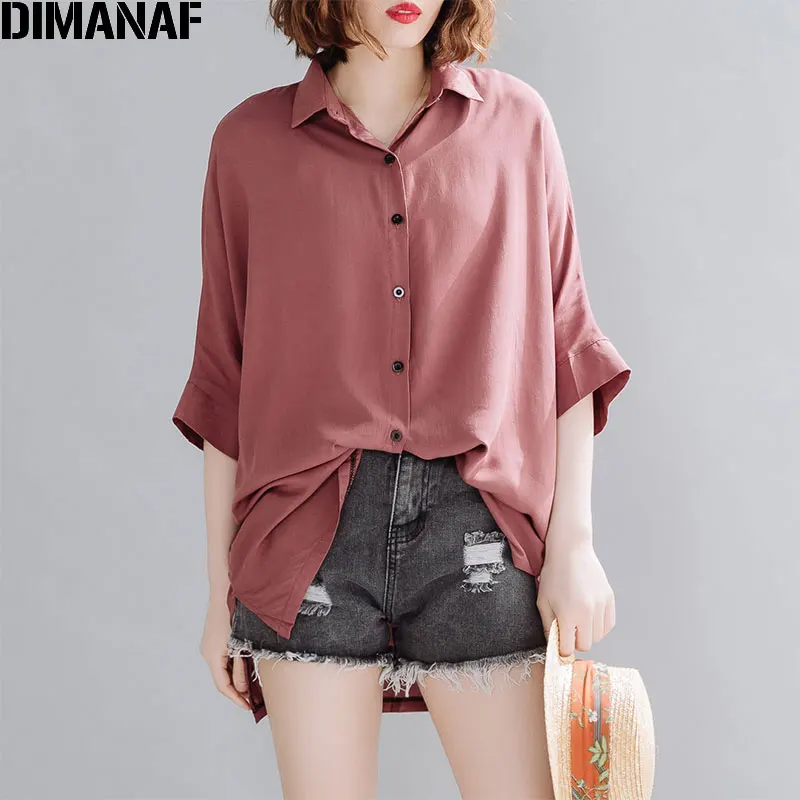 Женская блузка с рукавом летучая мышь DIMANAF однотонная Повседневная свободная