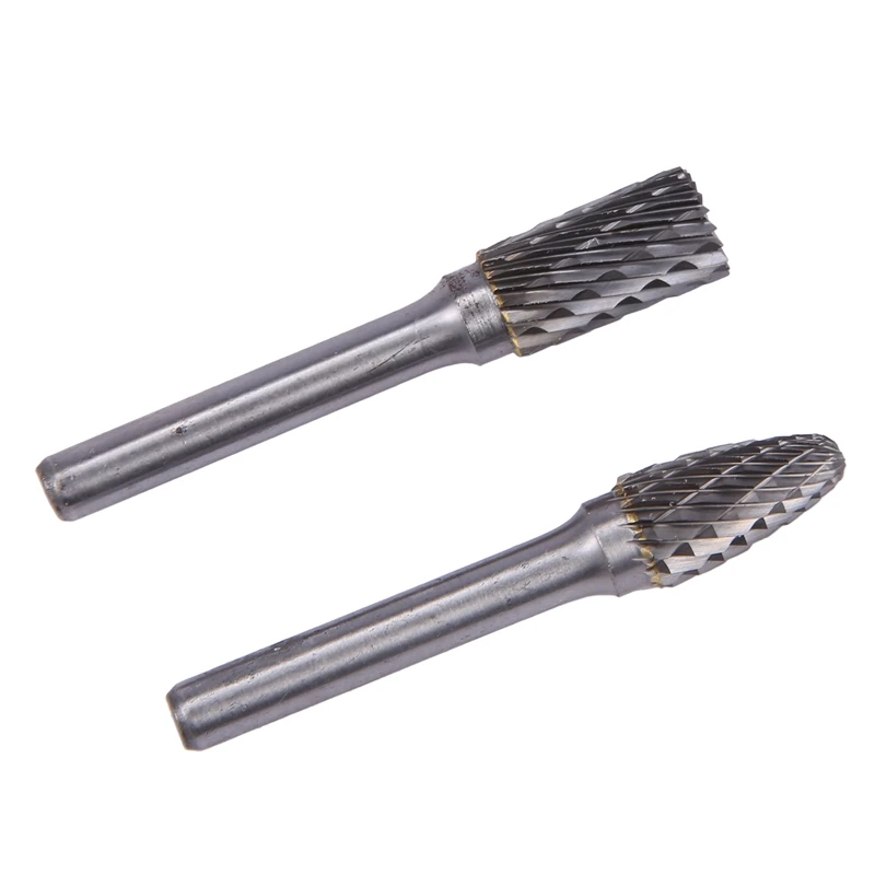 

5x Tungsten Carbide Rotary Cutting Burr Set Grinder Bit 1/4 inch (6mm) Shank 10mm Chamfering Carving Tools Silver