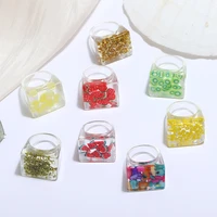 2021 trend new resin transparent fruit series cute square ring for women fashion jewelry party decoration friend gift