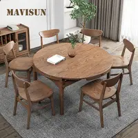 Nordic Solid Wood Dining Table Multifunctional Household Folding Telescopic Round Table Modern Indoor Furniture Combinatio