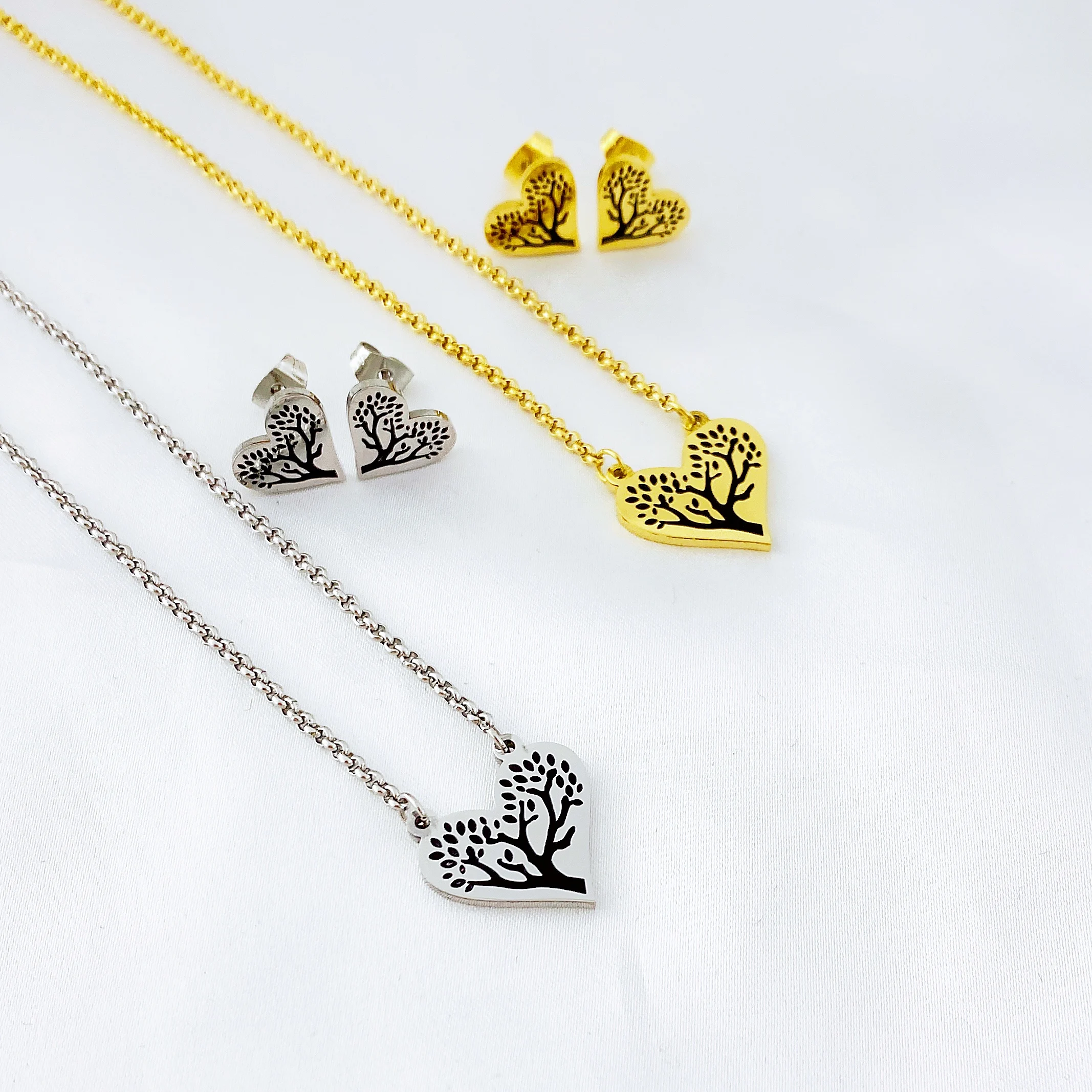 

The newest love tree of life necklace pendant earrings gold jewelry stainless steel woman's New Year Christmas gift
