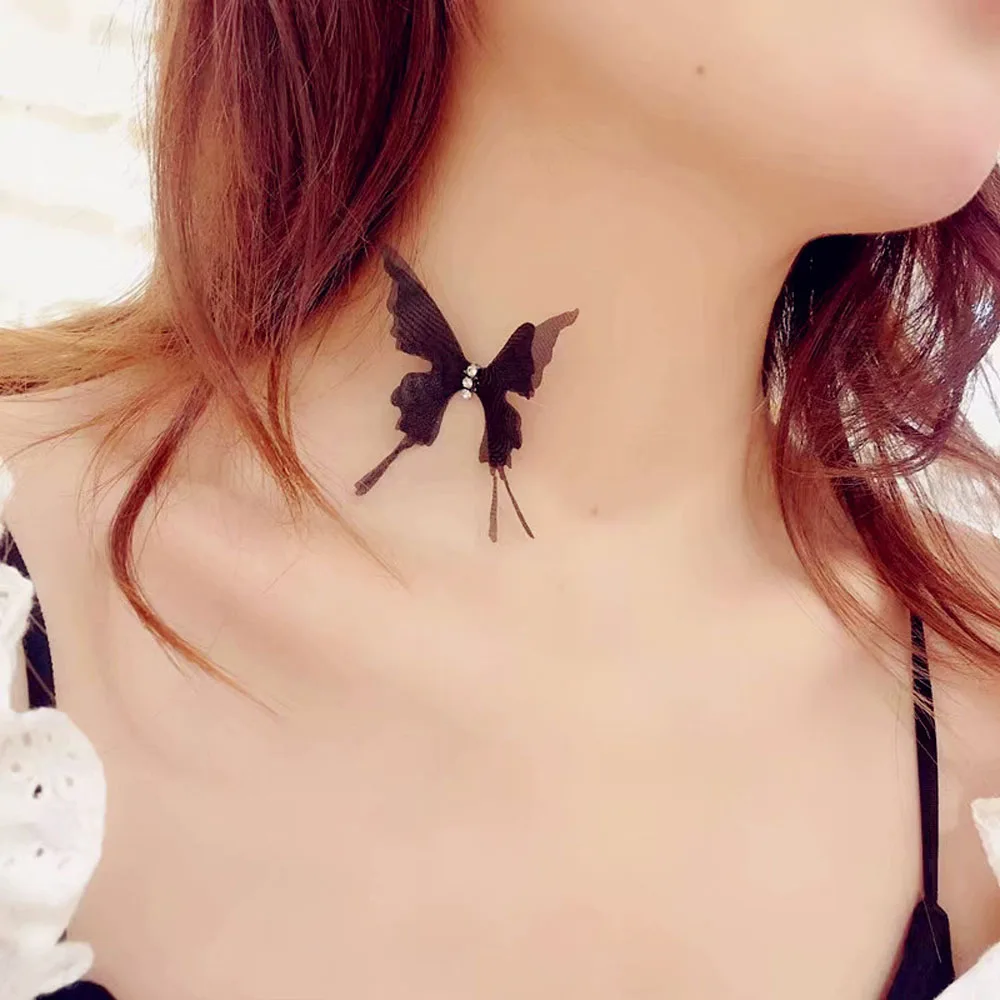 Sexy Black Lace Butterfly Chokers Necklaces For Women Summer Fashion White Transparent Chocker Club Party Jewelry New images - 6