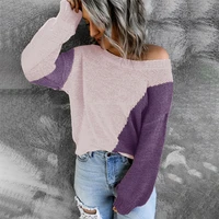 2021 solid off shoulder autumn sweater women elegant knitted pullovers sweaters spliced casual loose streetwear sweater