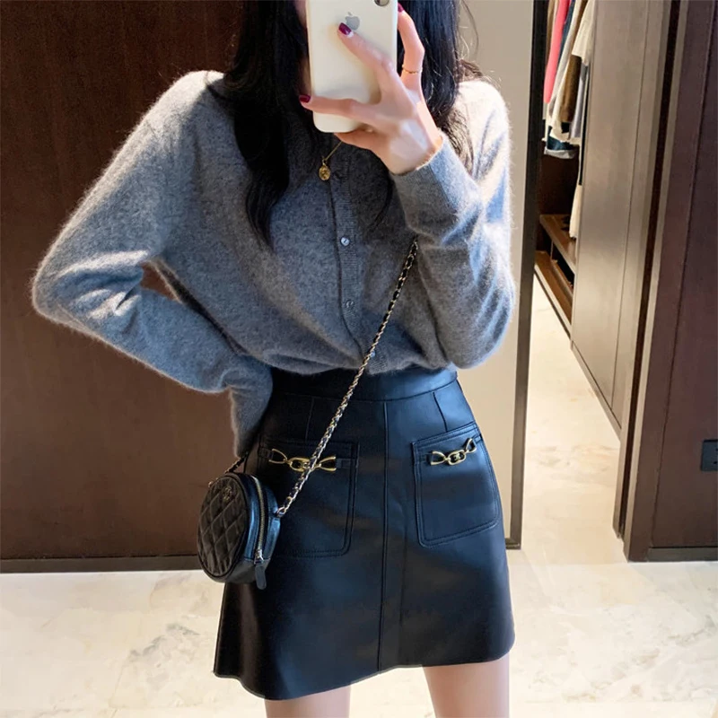 Fitaylor New Autumn Winter Women Fashion Slim High Waist PU Mini Skirts Casual A-line Solid Color Black Faux Leather | Женская одежда