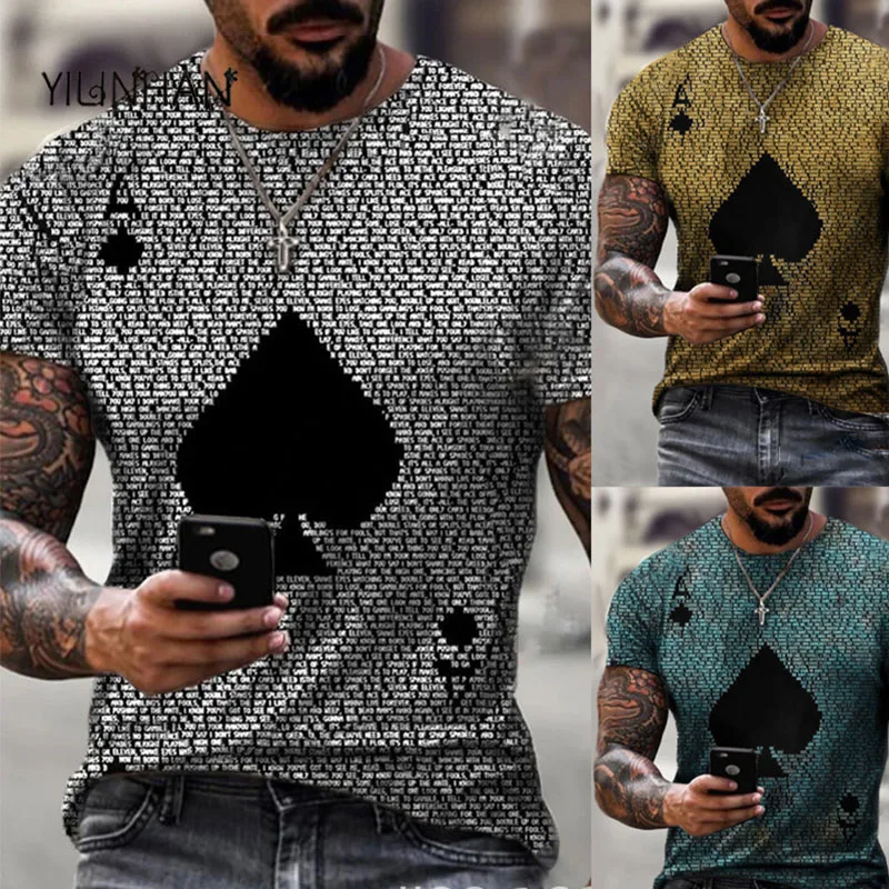 

YILINHAN 2021 Мужская футболка Новая Летняя мужская одежда с коротким рукавом повседневные мужские топы свободного кроя с принтом в виде карт