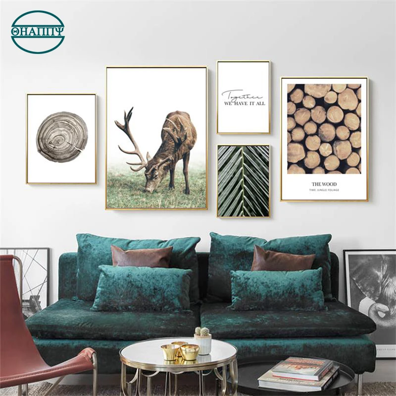 

Scandinavian Scenery Deer Quote Plant Wood Tree Ring Wall Art For Living Room Painting Wall Pictures Decor Pictures Unframed