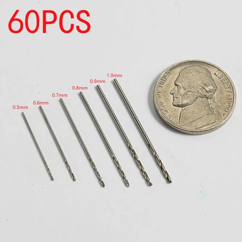 

60pcs Micro Twist Drill Bits Steel Set Tool Shank Various Size 0.5-1.0mm