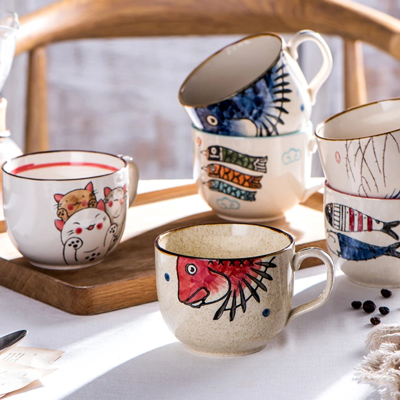 Милая керамическая кружка большой емкости для семейной пары завтрака молока в