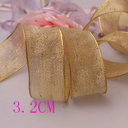 5YARD 3.4CMcm5yards DIY аксессуары лента с проволочной кромкой, Жесткая сетка, лента, Золотая лента, декоративная подарочная коробка с деревом, упаковка с бантом - Цвет: 5YARD