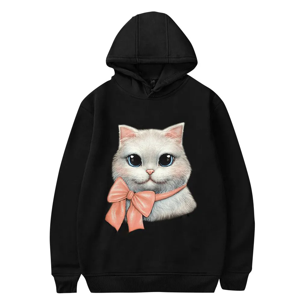 Женский милый пуловер с длинными рукавами и принтом кота свободные толстовки