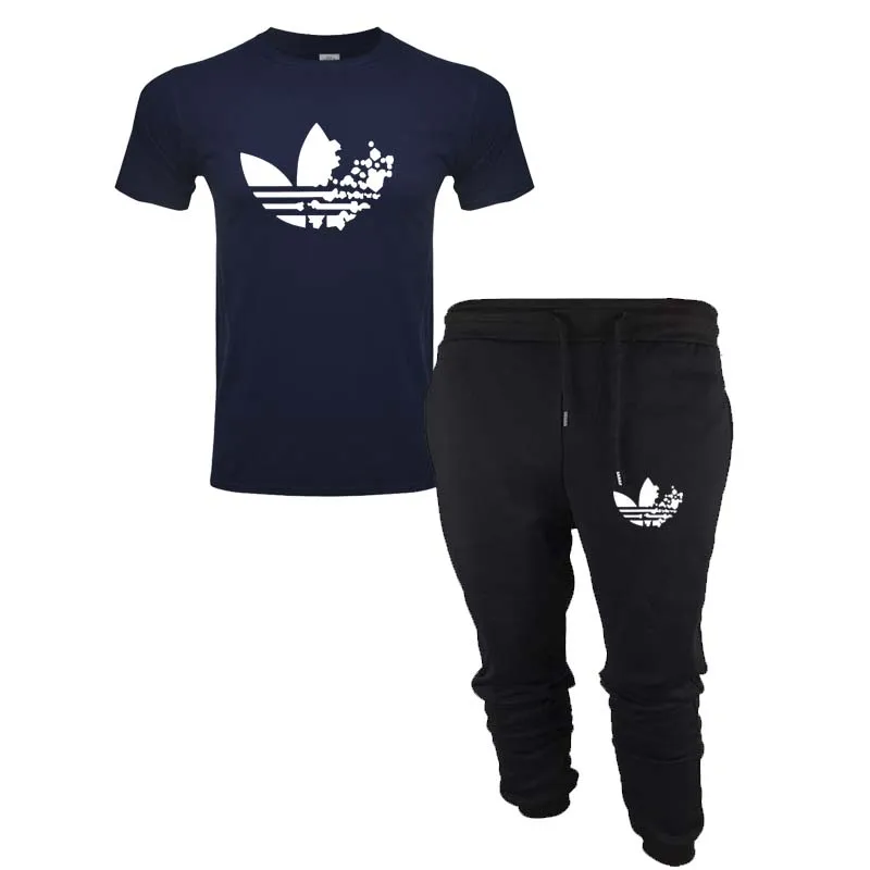 2019 ropa de hombrenuevo negro хип хоп Уличный удлинитель hombres camiseta + Pantalones marca verano algodón camisetas
