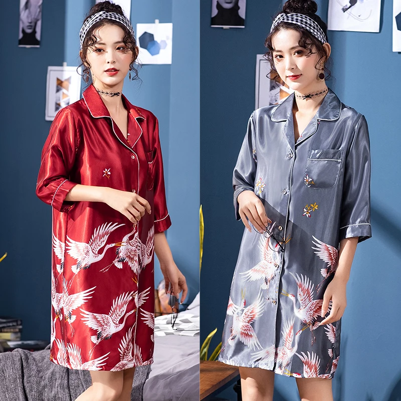 Женская ночная рубашка до колен YAO TING удобная мягкая серая винно-красная с