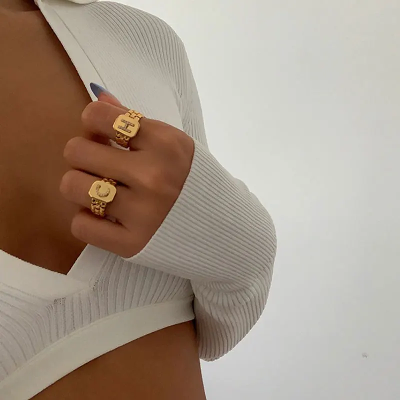 

New Women's Decorations Adjustable Ring Creativity Letter Ring Personality Split Ring Beautiful Brass Finger Jewelry Fashion