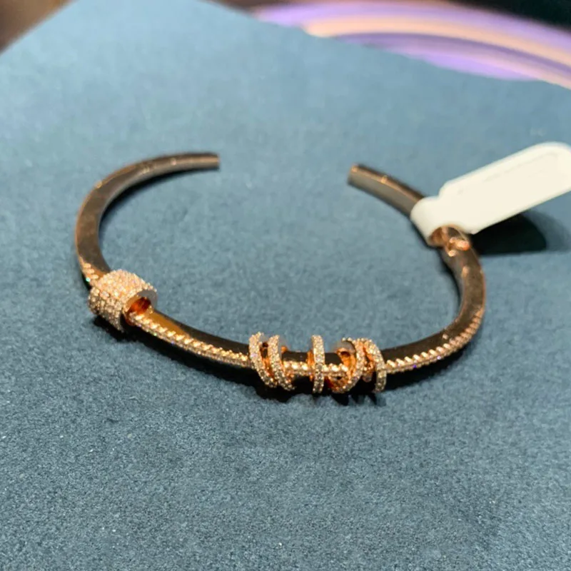 

UMGODLY Luxury High Quality Copper Bracelet Rose Gold Color Circles Open Cuff Bangle Sliding Zircon Bracelet for Women Jewelry