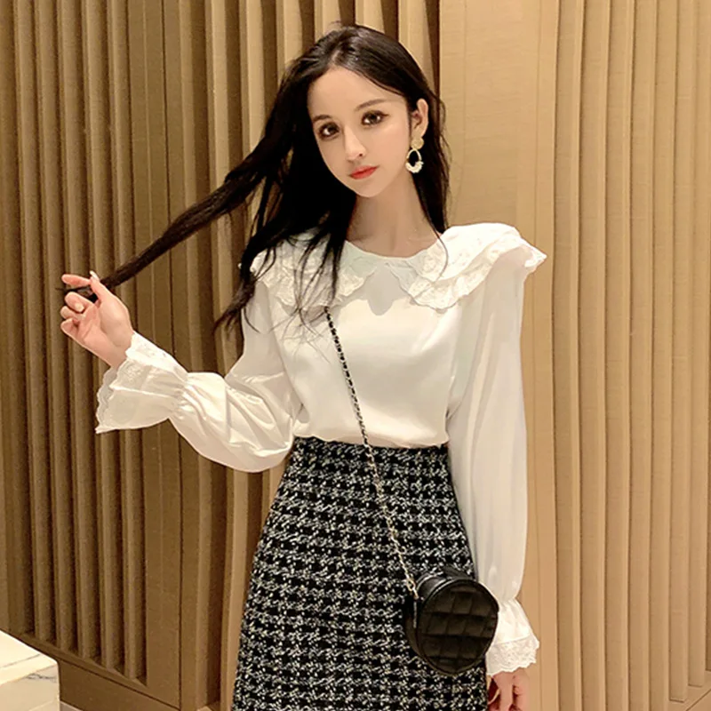 

Women Big Bow Blouse Slim Shirt Elegant Office Ladies Long Sleeve Fashion Colthes korean style white shirt female top