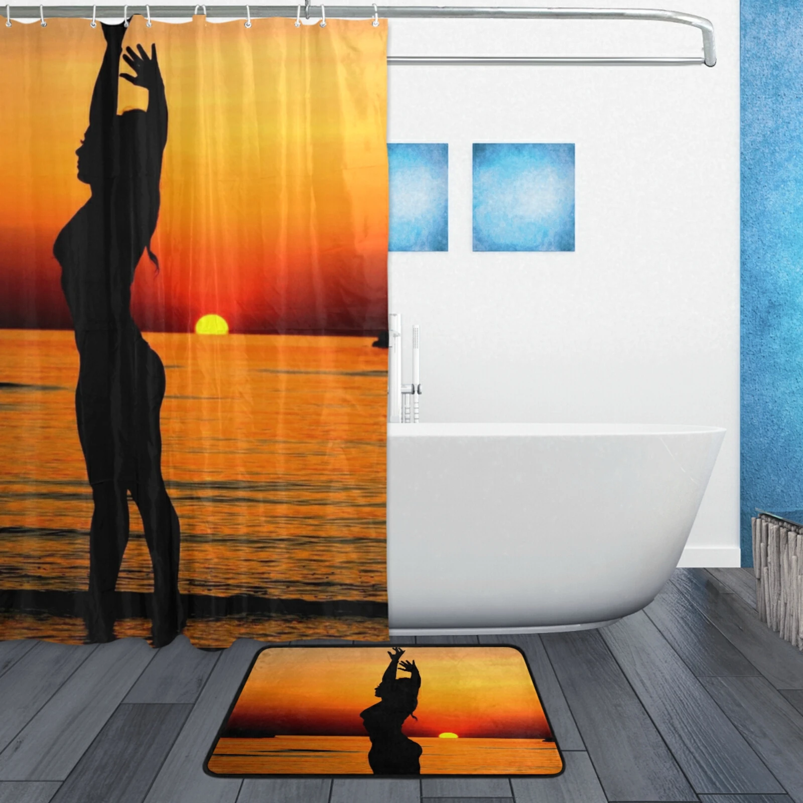 Новинка 2021 занавеска для душа в комплекте Черная Женская тканевая