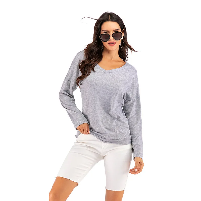

Spring long sleeve T-shirt women's loose medium length bottom coat