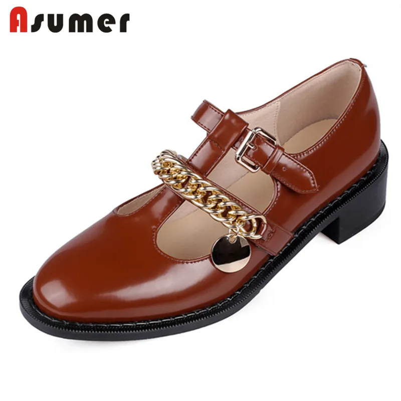 

Asumer/2021 новые модные повседневные туфли для женщин; Женские туфли-лодочки из натуральной кожи обувь открытые туфли-лодочки с цепочкой, с пряж...