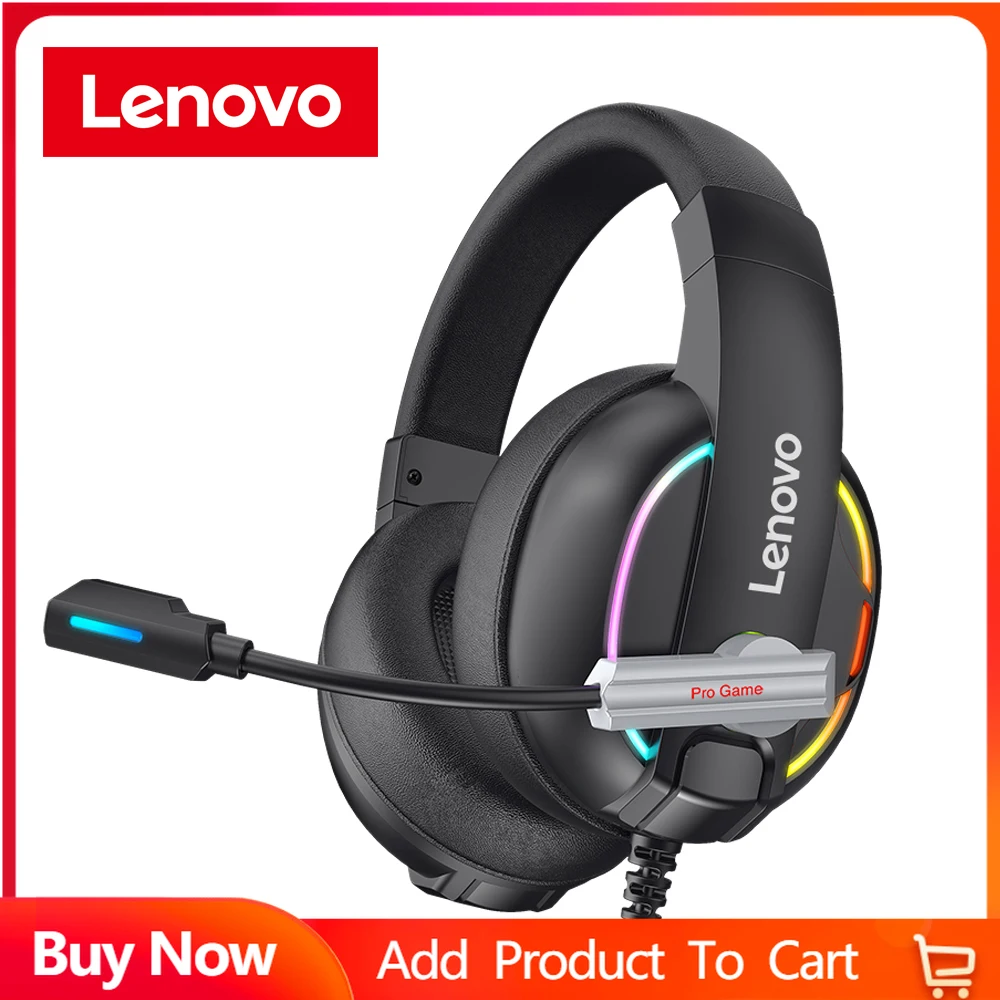 

Проводная гарнитура Lenovo HU75, Hi-Fi наушники с объемным звуком, Цветной RGB подсветкой, с микрофоном, для телефона, ПК, ноутбука