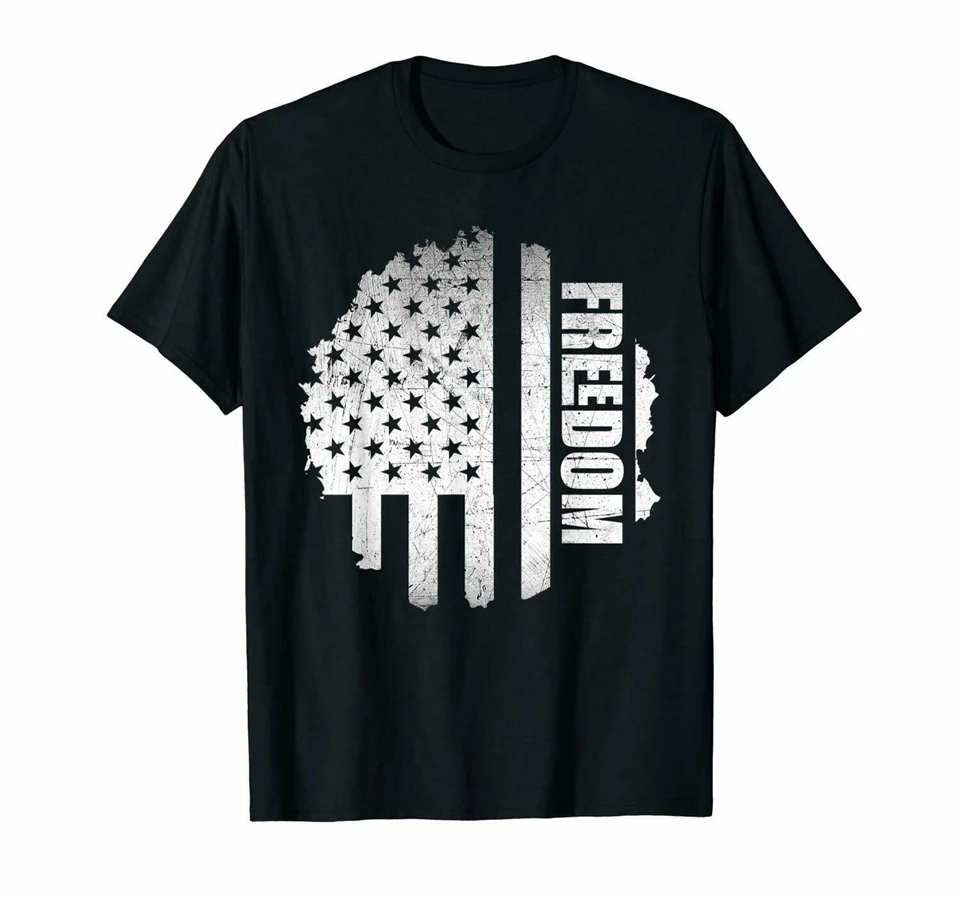 

Black Distressed American Freedom Flag T-Shirt Men'S S-3Xl Us 100% Cotton Unisex Men Women Tee Shirt