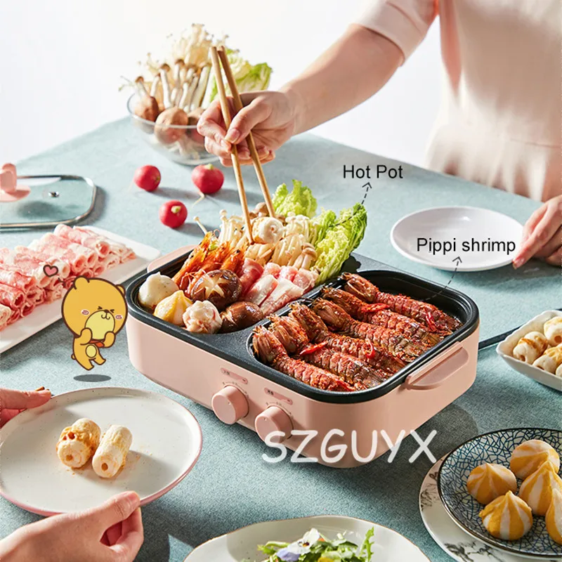 high power portable multi function pot multi function barbecue pot household small hot pot multi function barbecue pot free global shipping