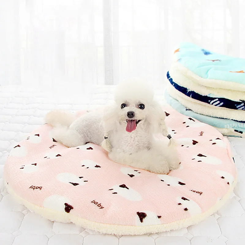 

Round Flannel Dog Bed Mat Soft Fluffy Pet Cushion For Cats Dogs Comfortable Warm Puppy House Kennels Sleeping Mat Cat Products