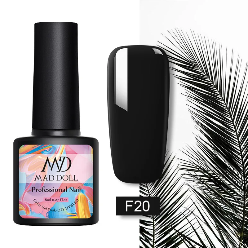 F020 MD MAD DOLL, 8 мл, УФ-гель для ногтей, серый, черный, чистый цвет для ногтей, отмачиваемый Гель-лак, однократный полуперманентный гель для ногтей - Цвет: F020