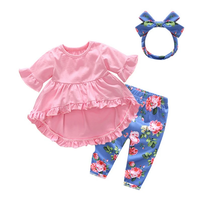 Комплекты одежды для маленьких девочек осенние однотонные футболки с длинными