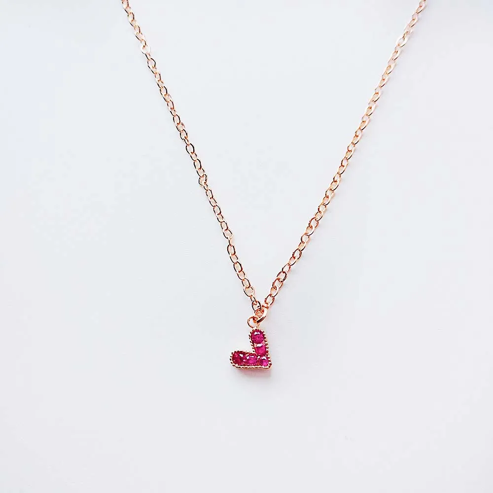 Minimalism Rose Gold Chain Small Red Cubic Zircon Love Heart Pendant Chocker Necklace for Women Valentine's Day Gift Jewelry | Украшения