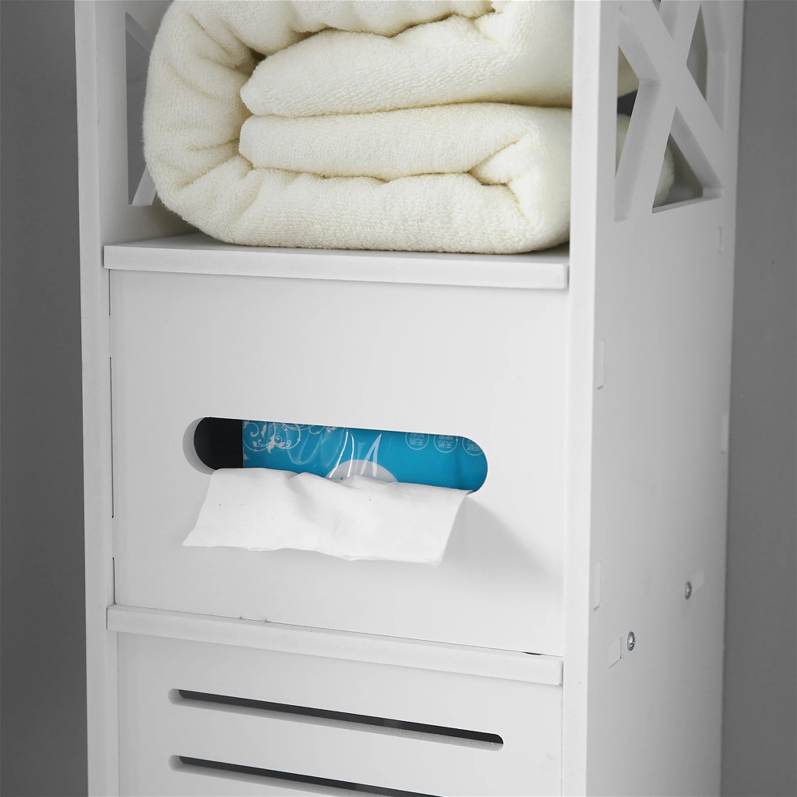 

BUYTOO 3-tier Bathroom Storage Cabinet with 2 Doors 23*23*80CM White