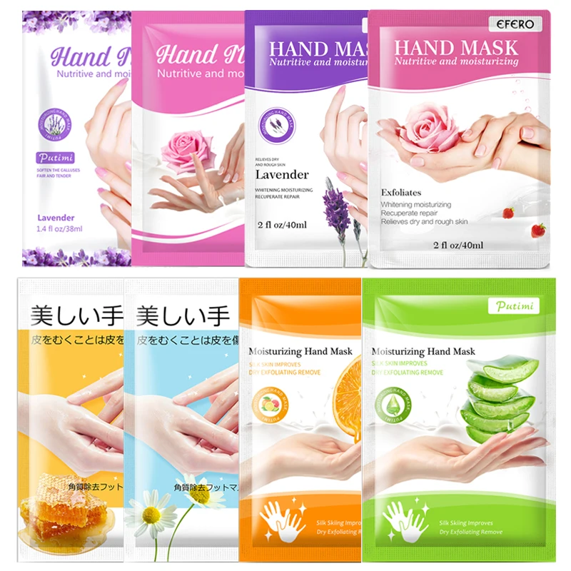 

8pack Anti Dry Moisturizing Hand Mask Hands Gloves Hyaluronic Aicd Lavender/ Rose/ Honey/Aloe Nourishing SPA Whitening Hand Care