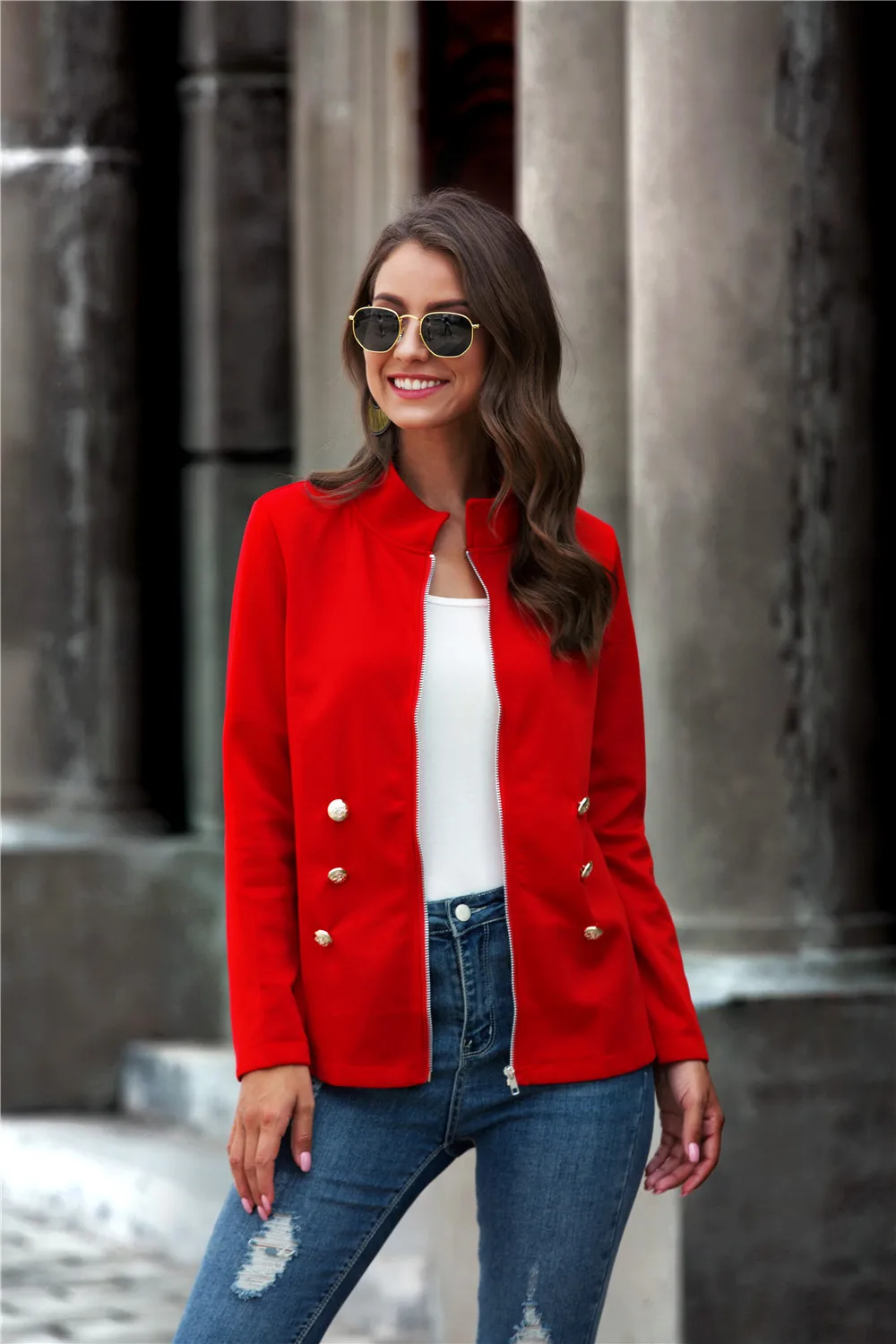 

Ownest 2021 Women Coat Casual Sports Fall Spring Coat Slim Warm Zipper Front Long Sleeve Solid Patchwork Black Dark Blue Jacket