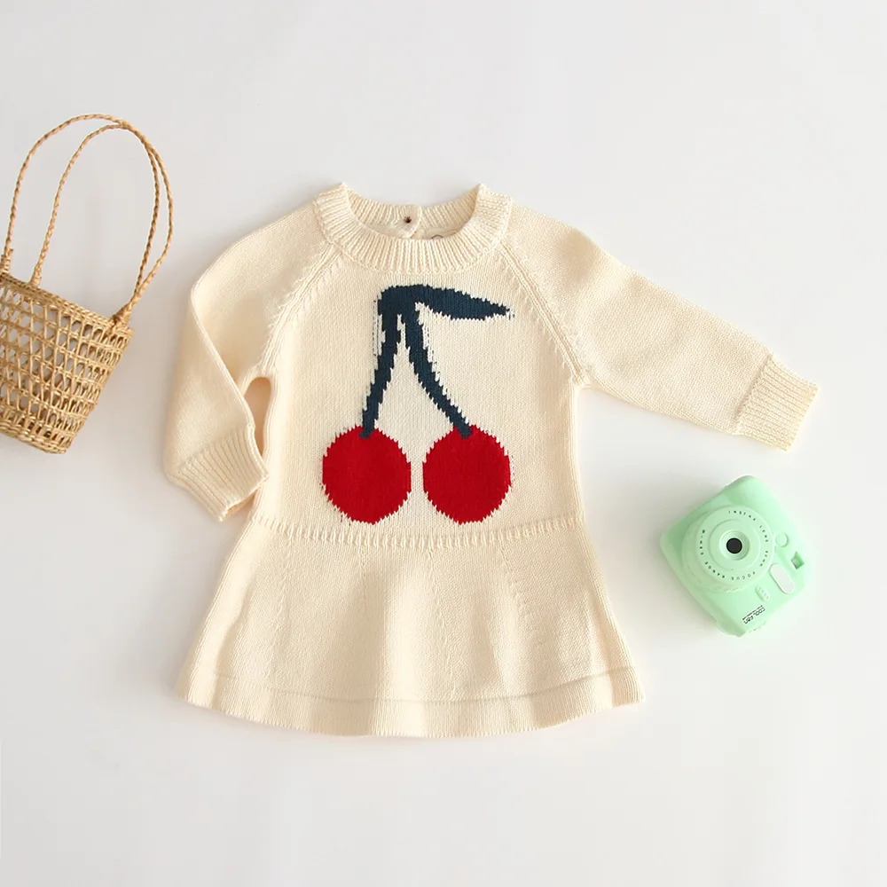 Новинка 2019 Осенние милые платья для маленьких девочек вязаное платье-свитер с