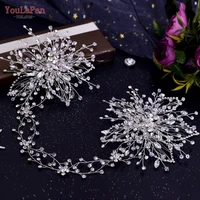 youlapan hp401 fashion bridal tiara headband for women bride silver headband handmade head chain pair comb wedding accessories
