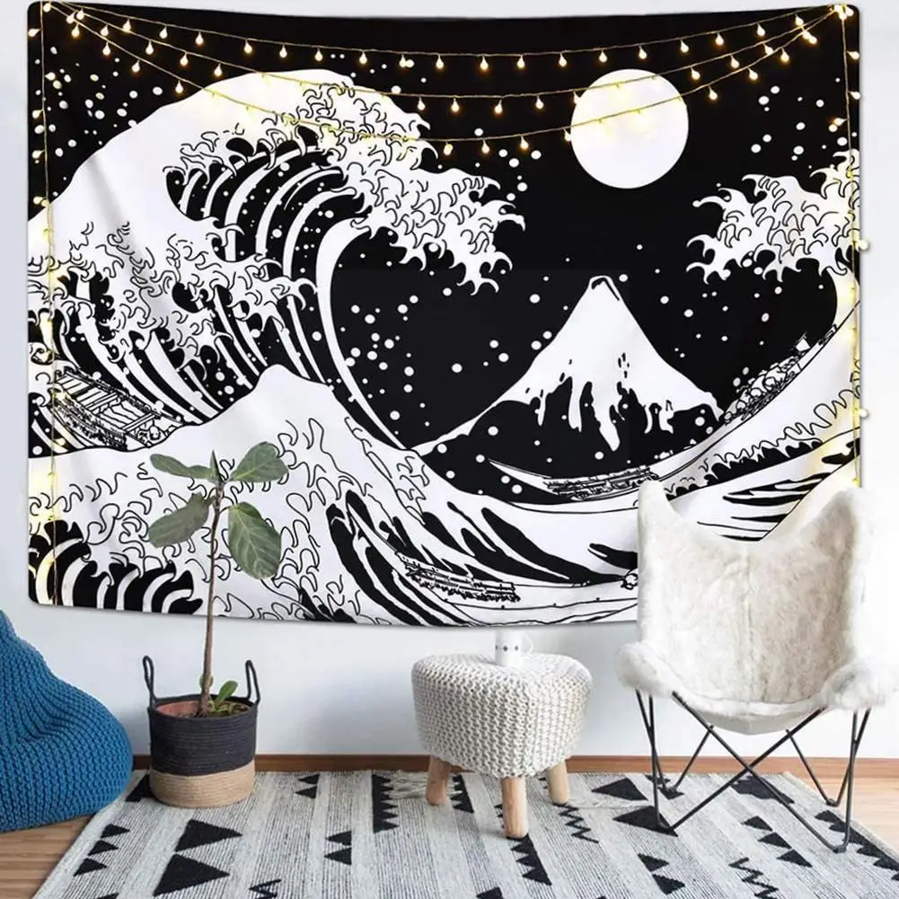 

Sun Moon Star Tapestry Wall Hanging Black White Bedside Wall Background Background Cloth Sofa Cloth Decoration Home Carpet R9C4