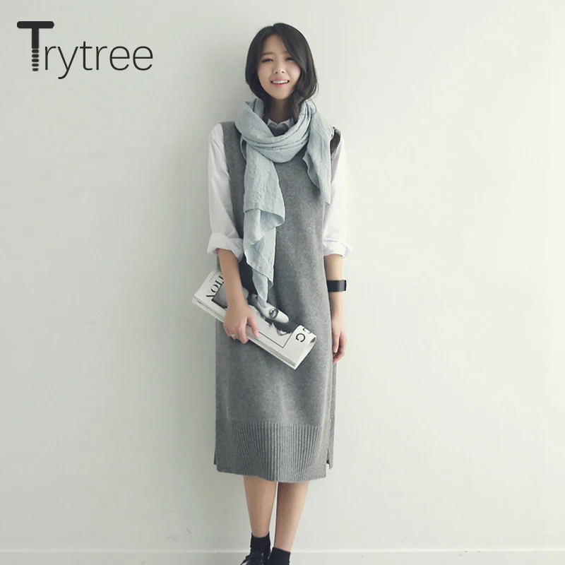 Trytree 2020 осенне зимнее женское Повседневное платье с круглым вырезом трикотажное