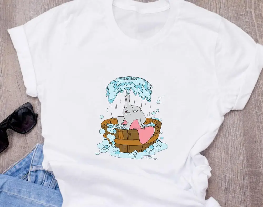 T-shirt Disneys dumbo летняя модная женская белая футболка с принтом, забавные мультяшные милые узоры белых топов, футболка - Цвет: T-shirt