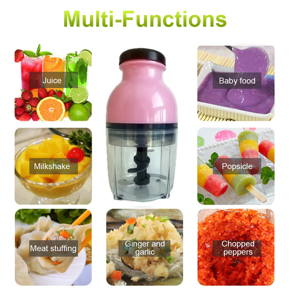 

Portable Mini Meat Grinder 600ML Electric Vegetable Fruit Blender Multi-Functions Household Meat Chopper Slicer Meat Cutter