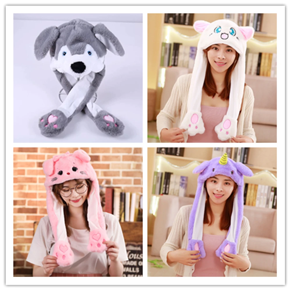 Кролик шапка движущиеся уши Милая мультяшная игрушка подушка безопасности
