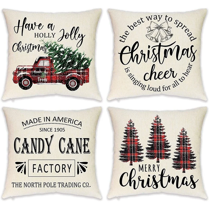 

Christmas Pillow Covers 18X18 Set of 4 Buffalo Check Tree Farmhouse Christmas Throw Pillow Covers for Couch Decor